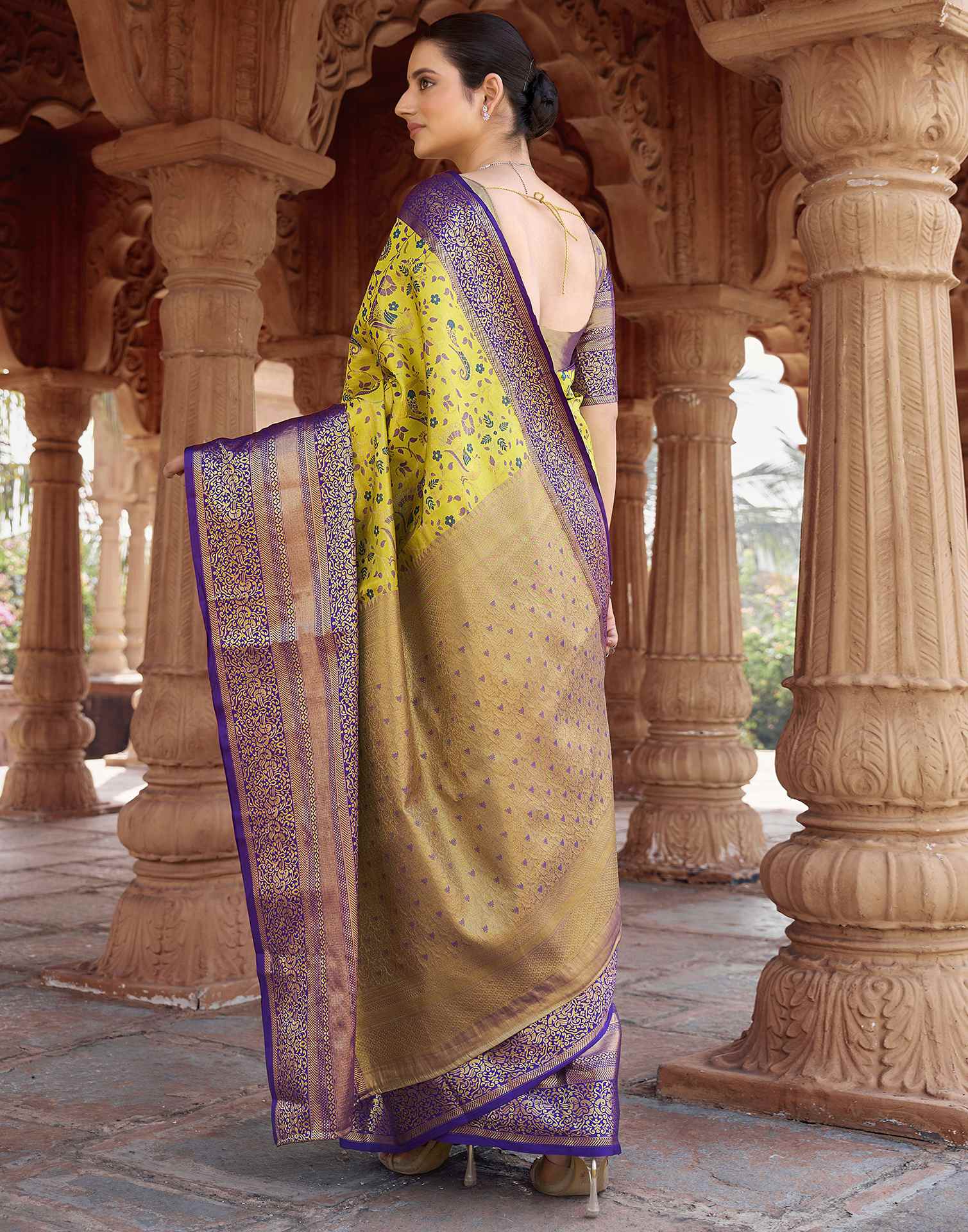 Lime Yellow Silk Woven Kanjivaram Saree