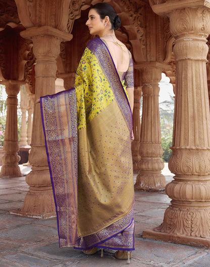 Lime Yellow Silk Woven Kanjivaram Saree