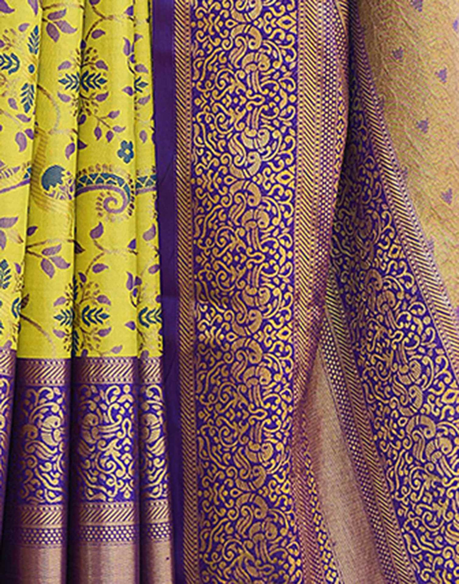 Lime Yellow Silk Woven Kanjivaram Saree