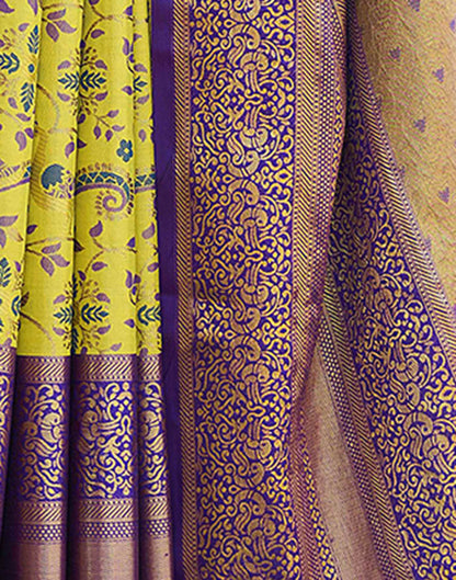 Lime Yellow Silk Woven Kanjivaram Saree