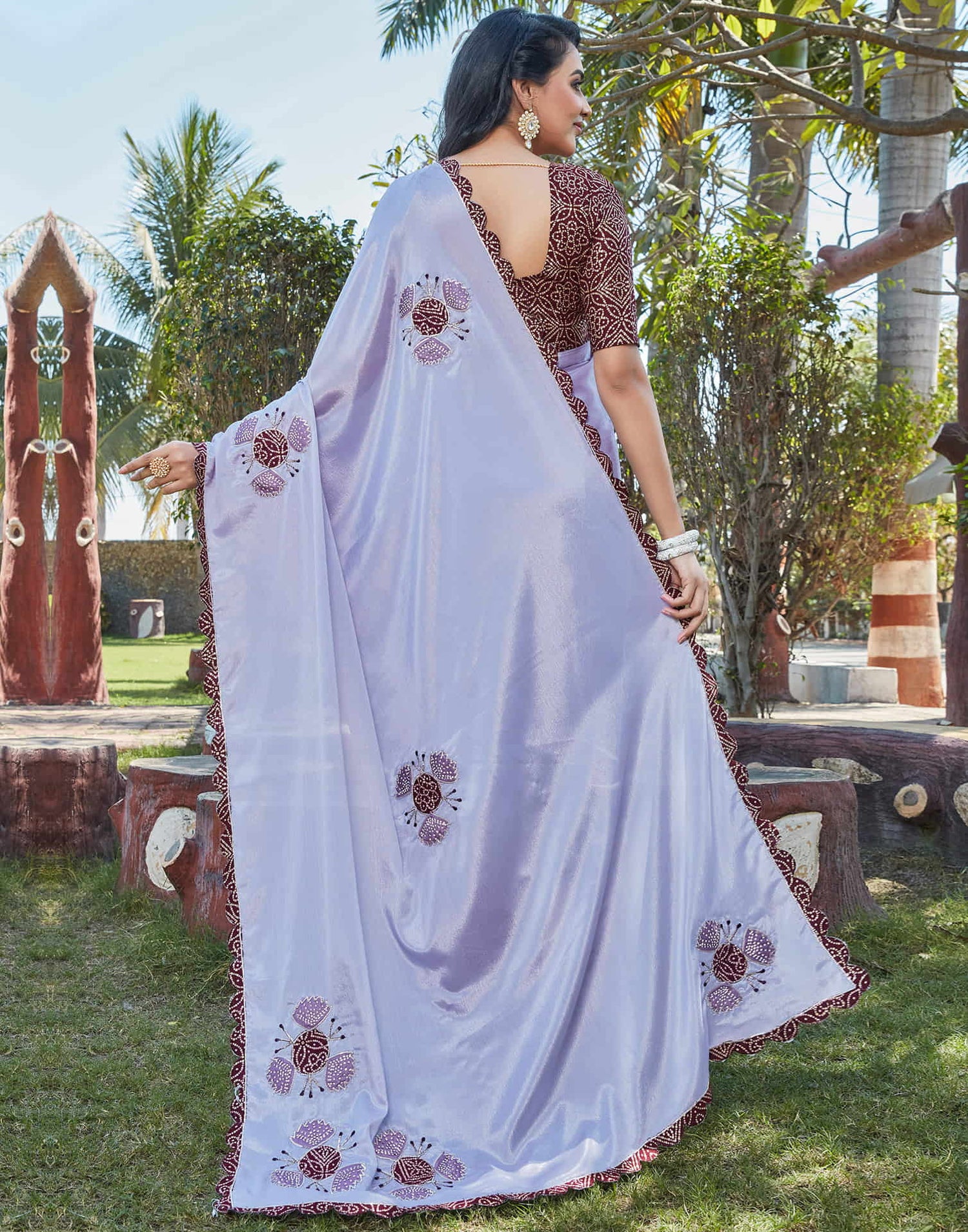 Cool Grey Chinnon Patch Work Embellished Saree
