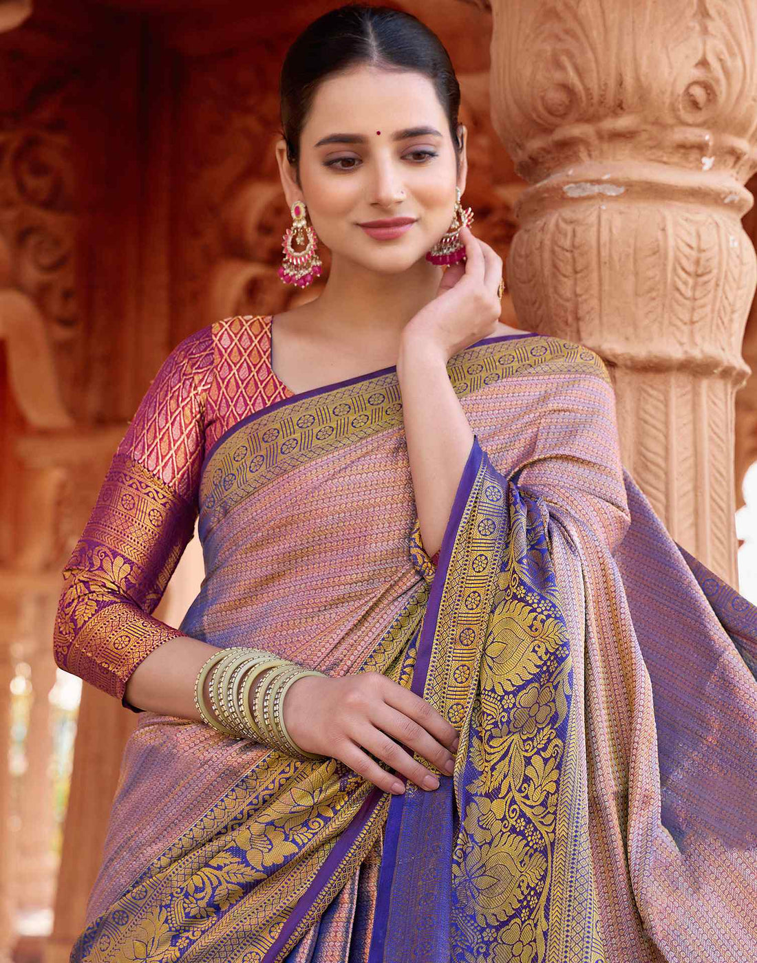 Dark Blue Silk Woven Kanjivaram Saree