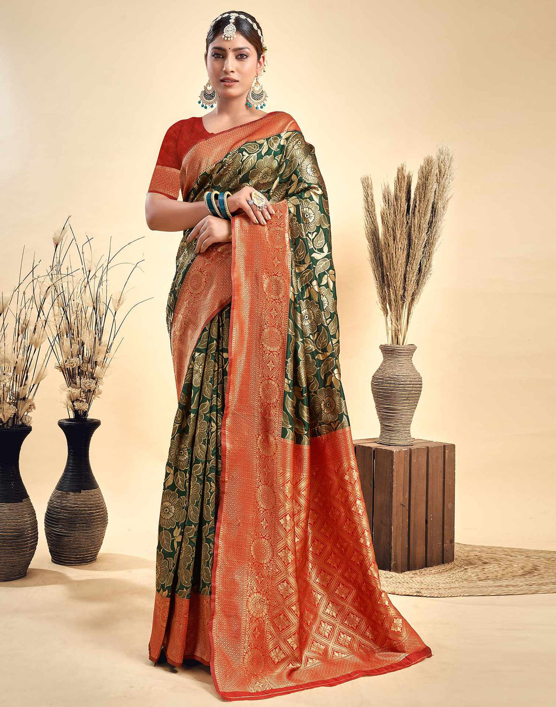 Dark Green Silk Woven Banarasi Saree