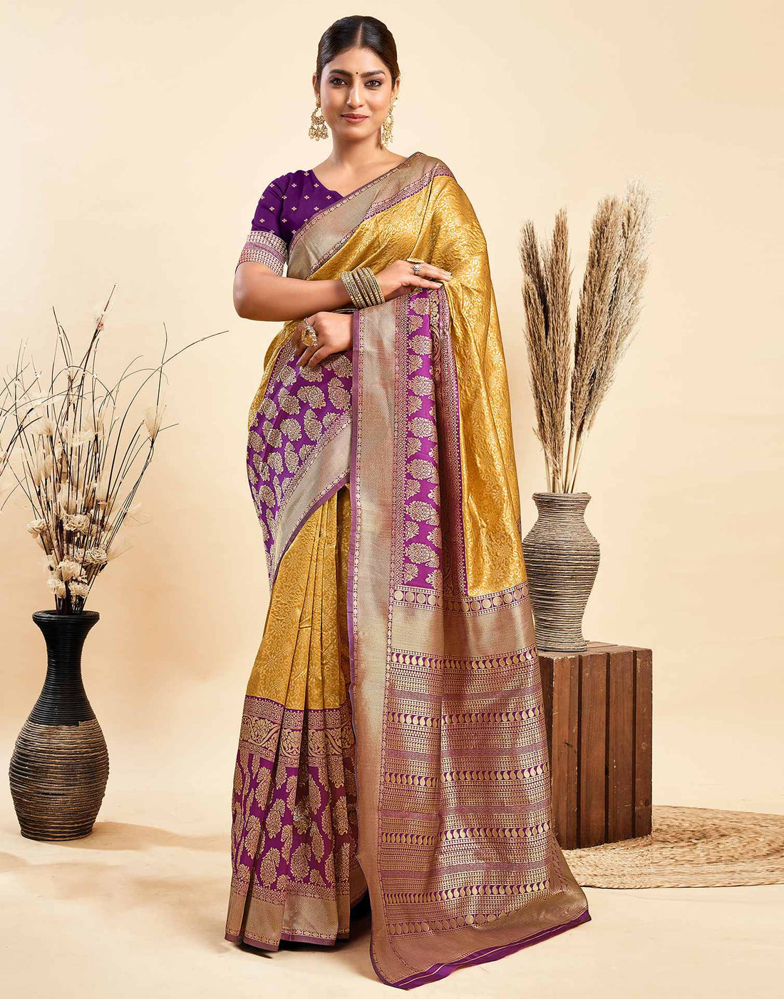 Turmeric Yellow Silk Woven Banarasi Saree