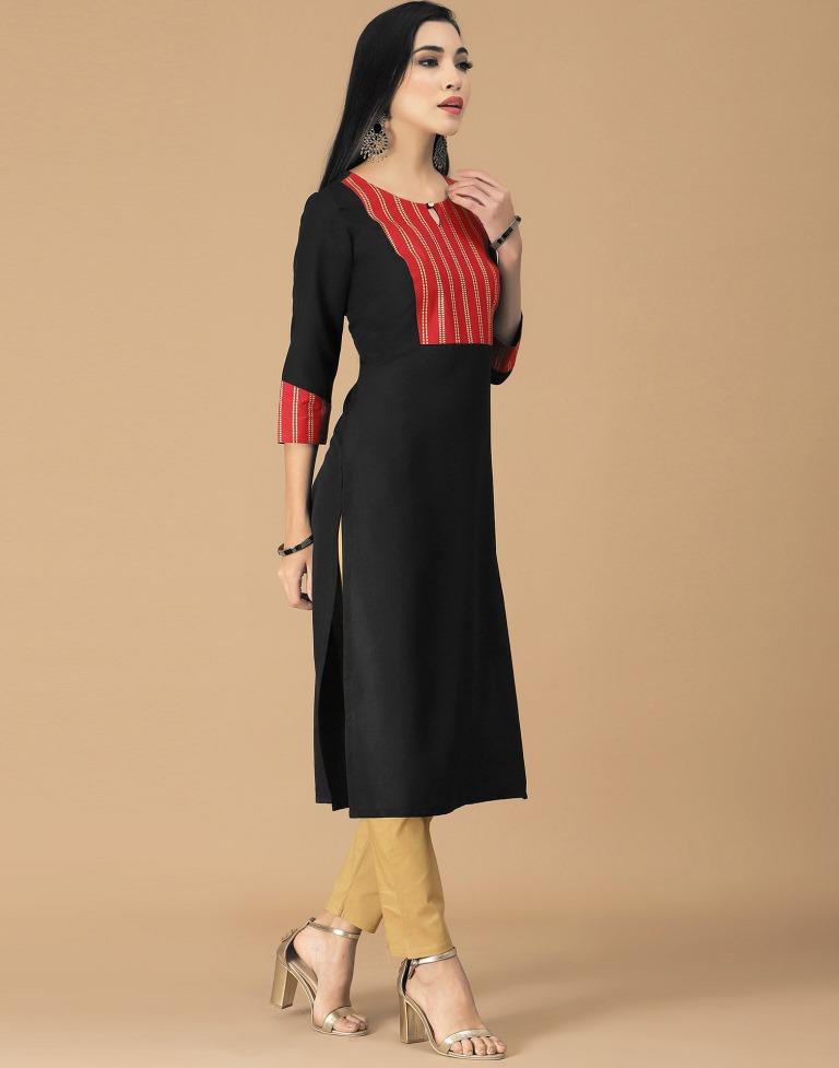 Black Printed Straight Kurta | Sudathi