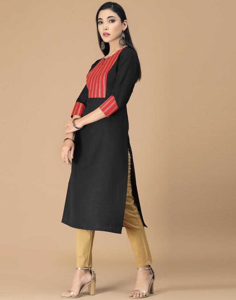 Black Printed Straight Kurta | Sudathi