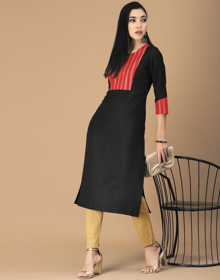 Black Printed Straight Kurta | Sudathi