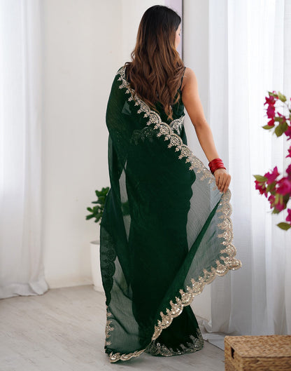 Dark Green Shimmer Chiffon Sequence Embroidery Saree