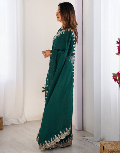 Teal Green Shimmer Chiffon Sequence Embroidery Saree