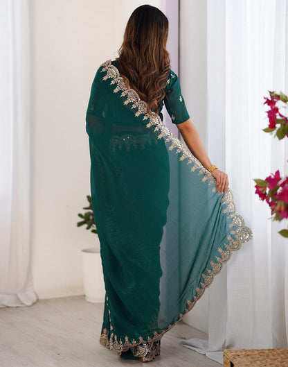 Teal Green Shimmer Chiffon Sequence Embroidery Saree