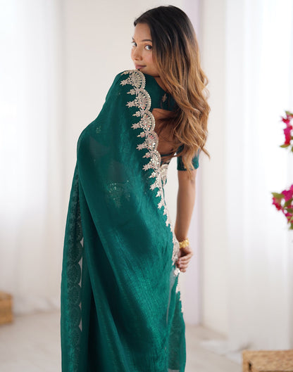 Teal Green Shimmer Chiffon Sequence Embroidery Saree