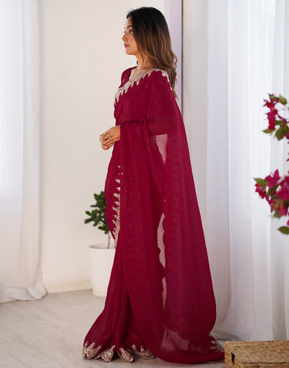 Red Shimmer Chiffon Sequence Embroidery Saree