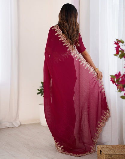 Red Shimmer Chiffon Sequence Embroidery Saree