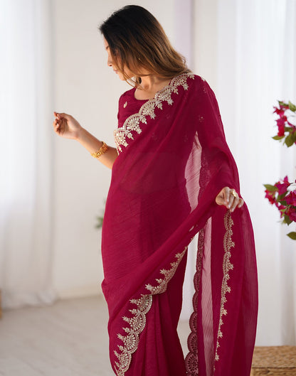 Red Shimmer Chiffon Sequence Embroidery Saree