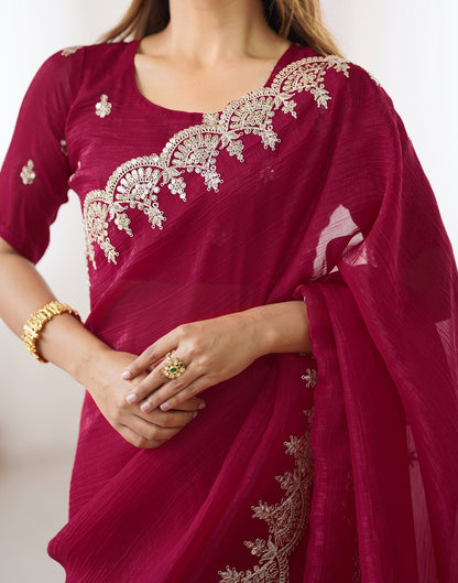 Red Shimmer Chiffon Sequence Embroidery Saree