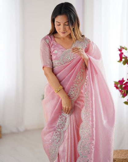 Rose Pink Tissue Silk Sequence Embroidery Saree