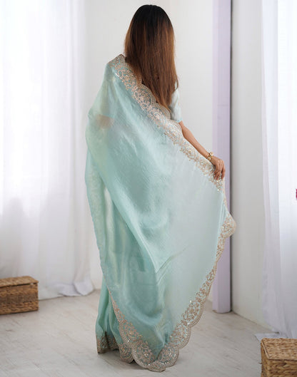 Light Mint Green Tissue Silk Sequence Embroidery Saree