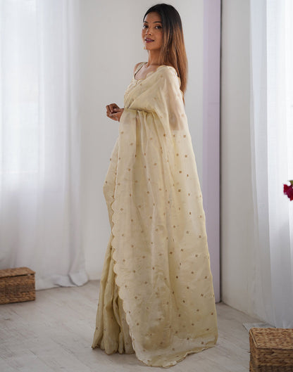 Cream Silk Sequence Embroidery Saree