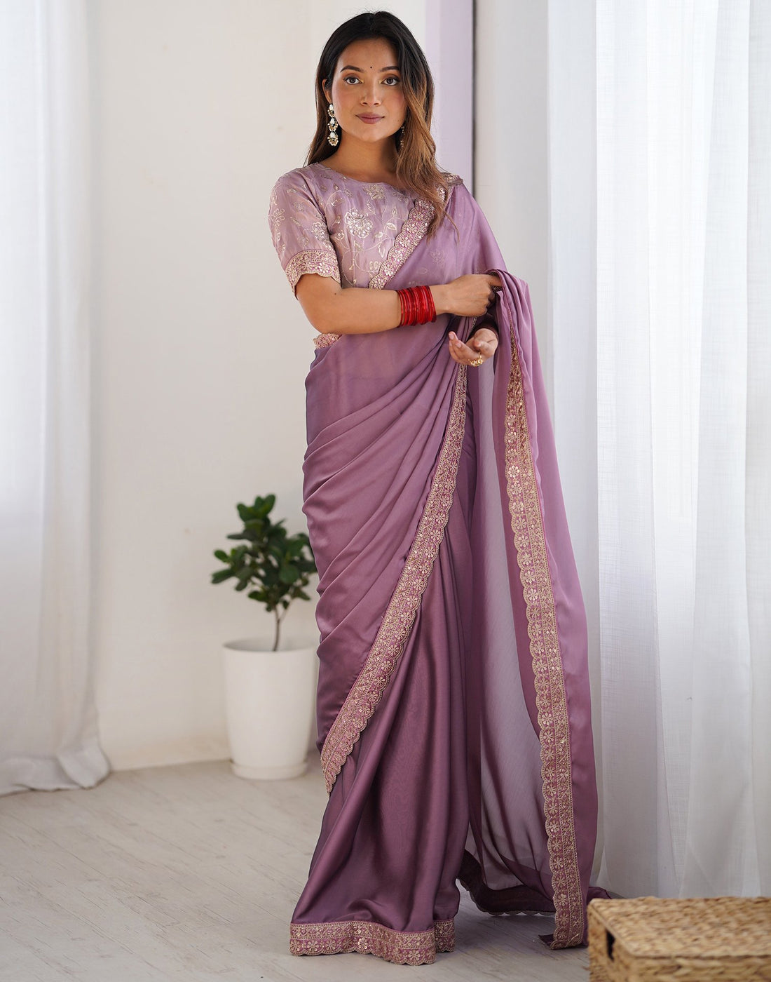 Mauve Georgette Lace Saree