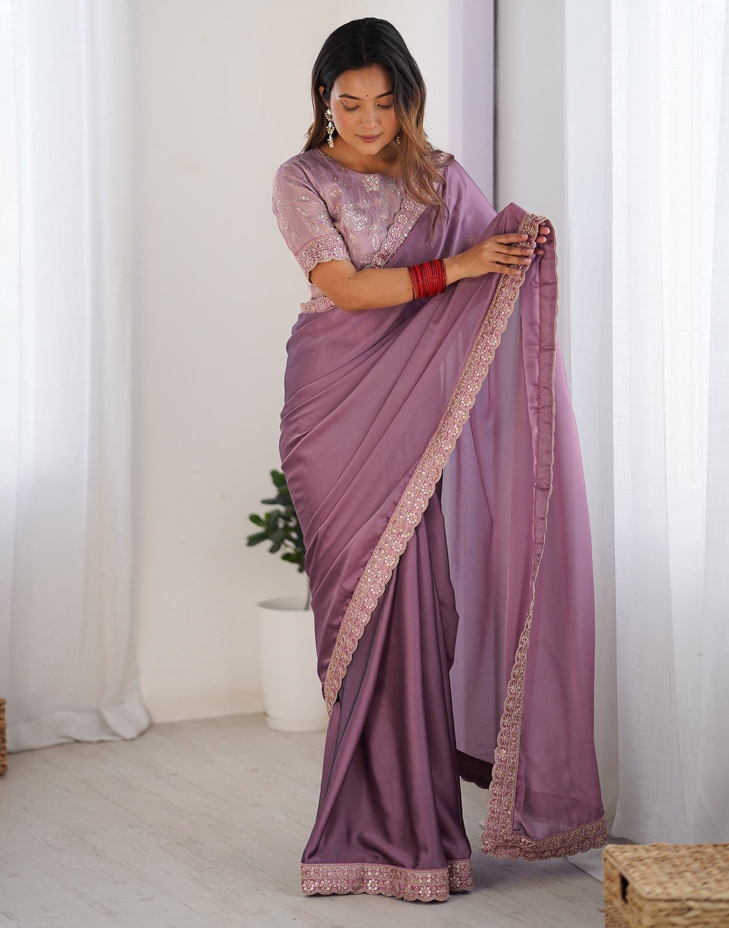 Mauve Georgette Lace Saree