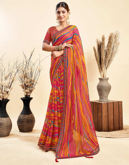 Rose Pink Chiffon Printed Saree