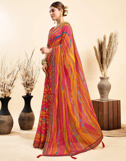 Rose Pink Chiffon Printed Saree