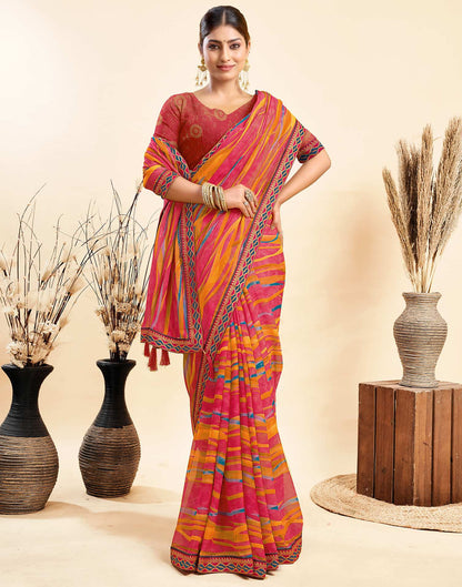 Rose Pink Chiffon Printed Saree