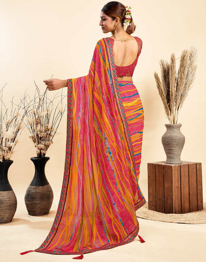 Rose Pink Chiffon Printed Saree
