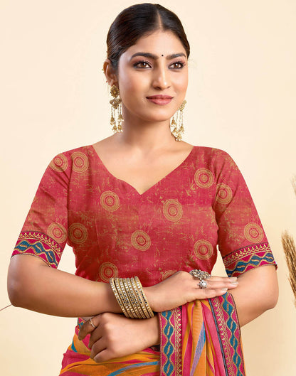 Rose Pink Chiffon Printed Saree
