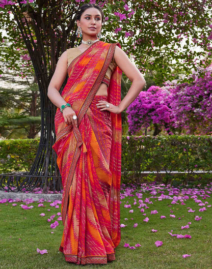 Pink Chiffon Printed Saree
