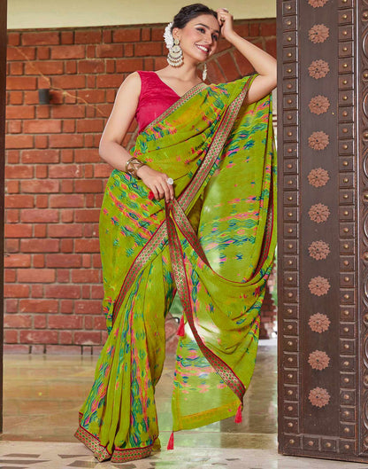 Green Chiffon Printed Saree