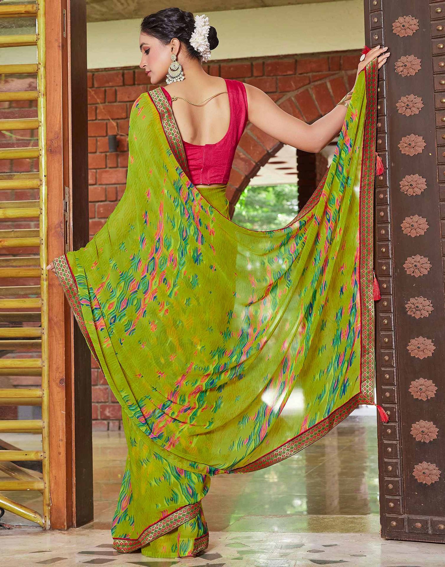 Green Chiffon Printed Saree