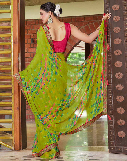 Green Chiffon Printed Saree