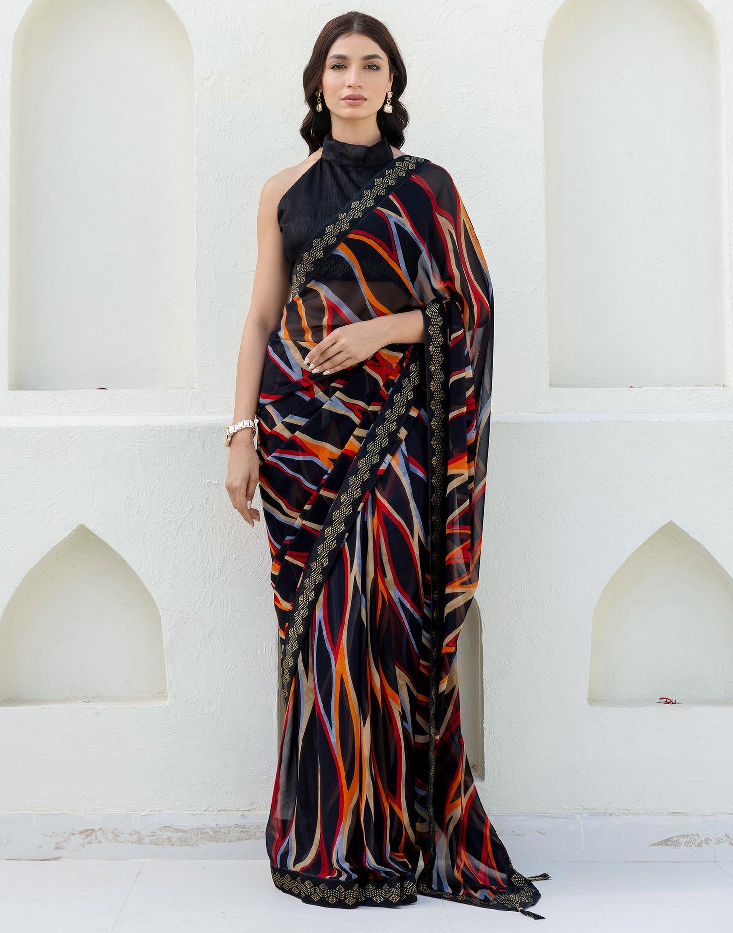 Black Georgette printed Saree