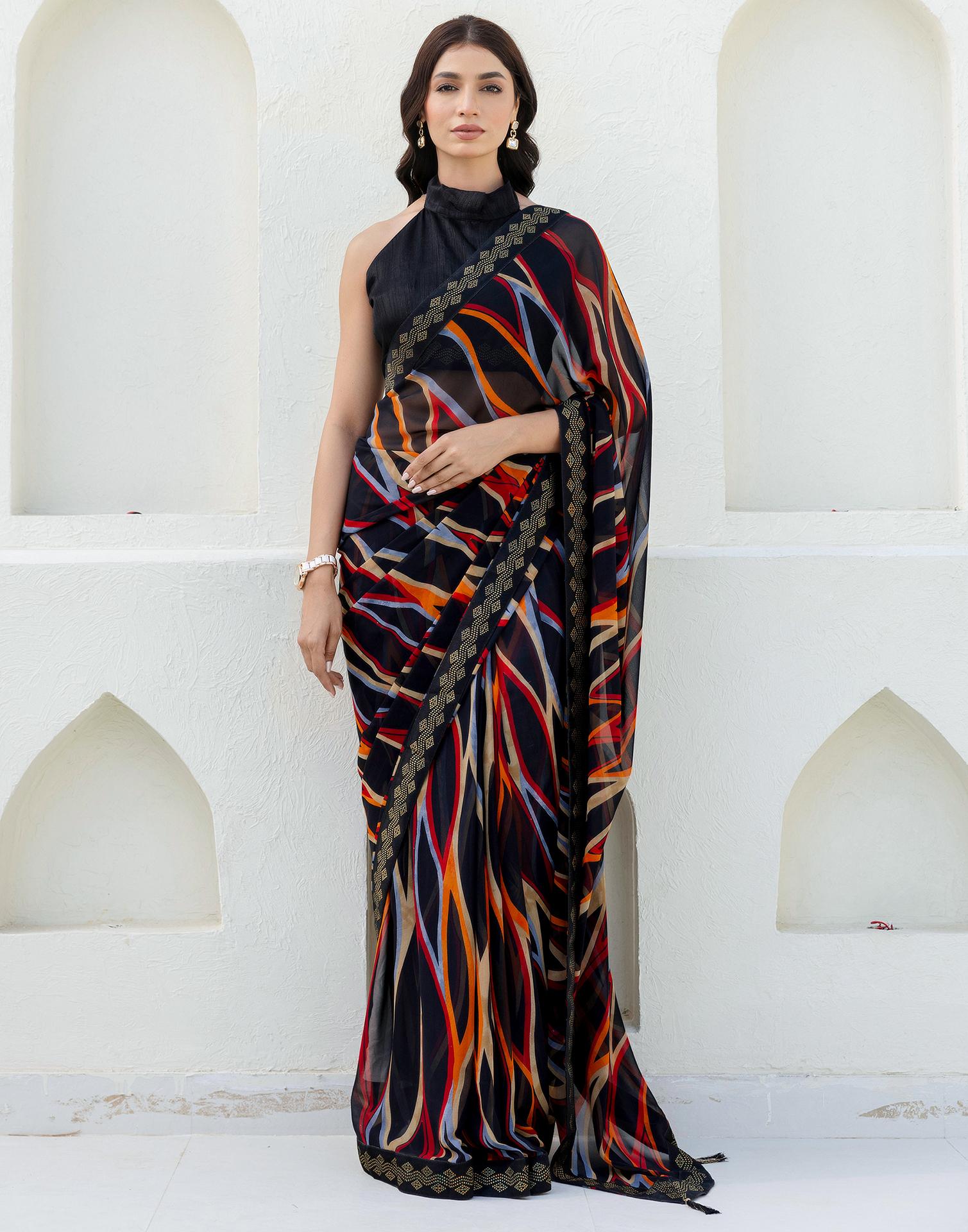 Black Georgette printed Saree