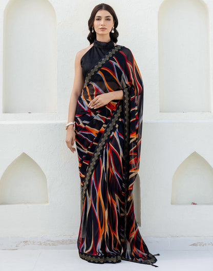 Black Georgette printed Saree