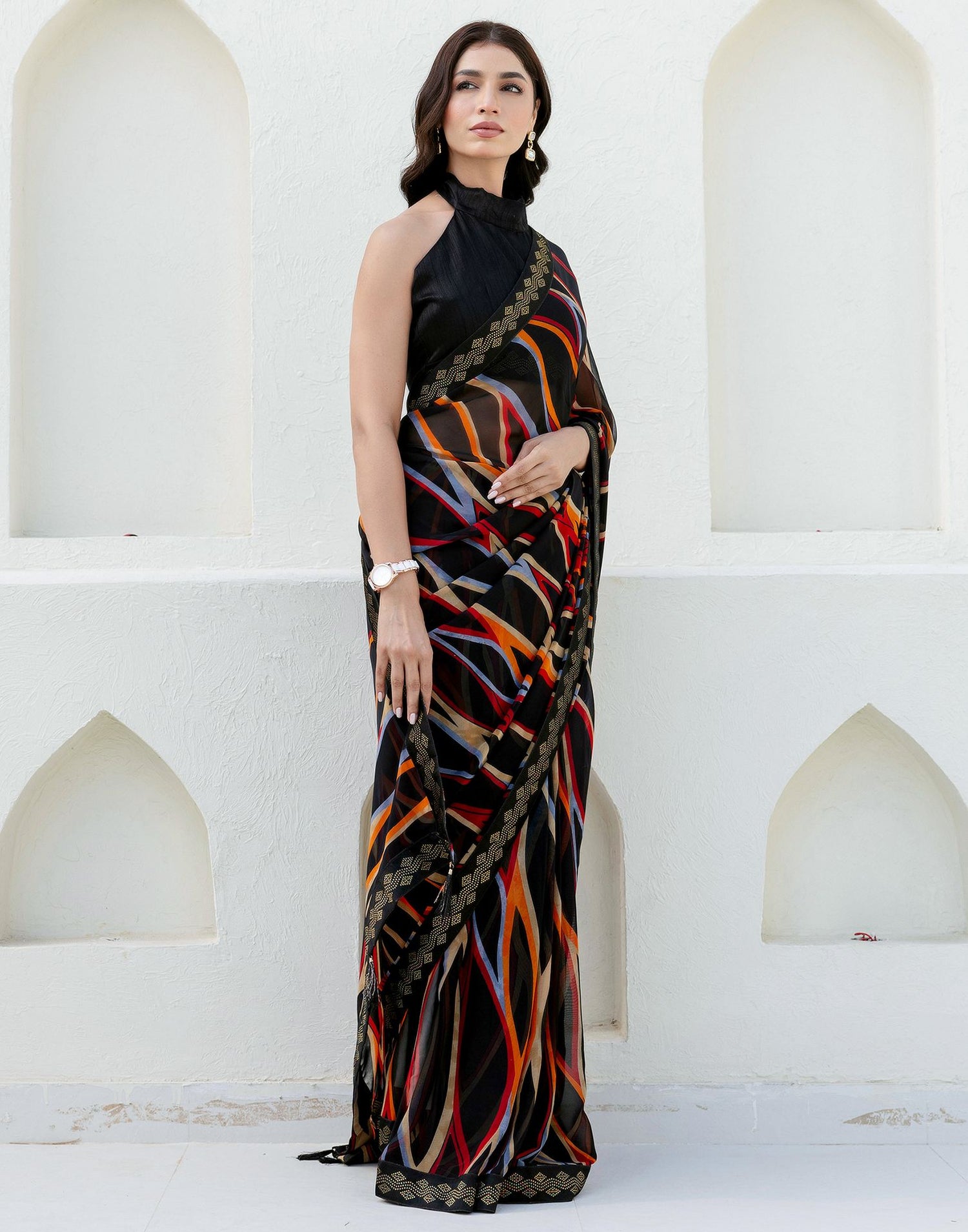 Black Georgette printed Saree