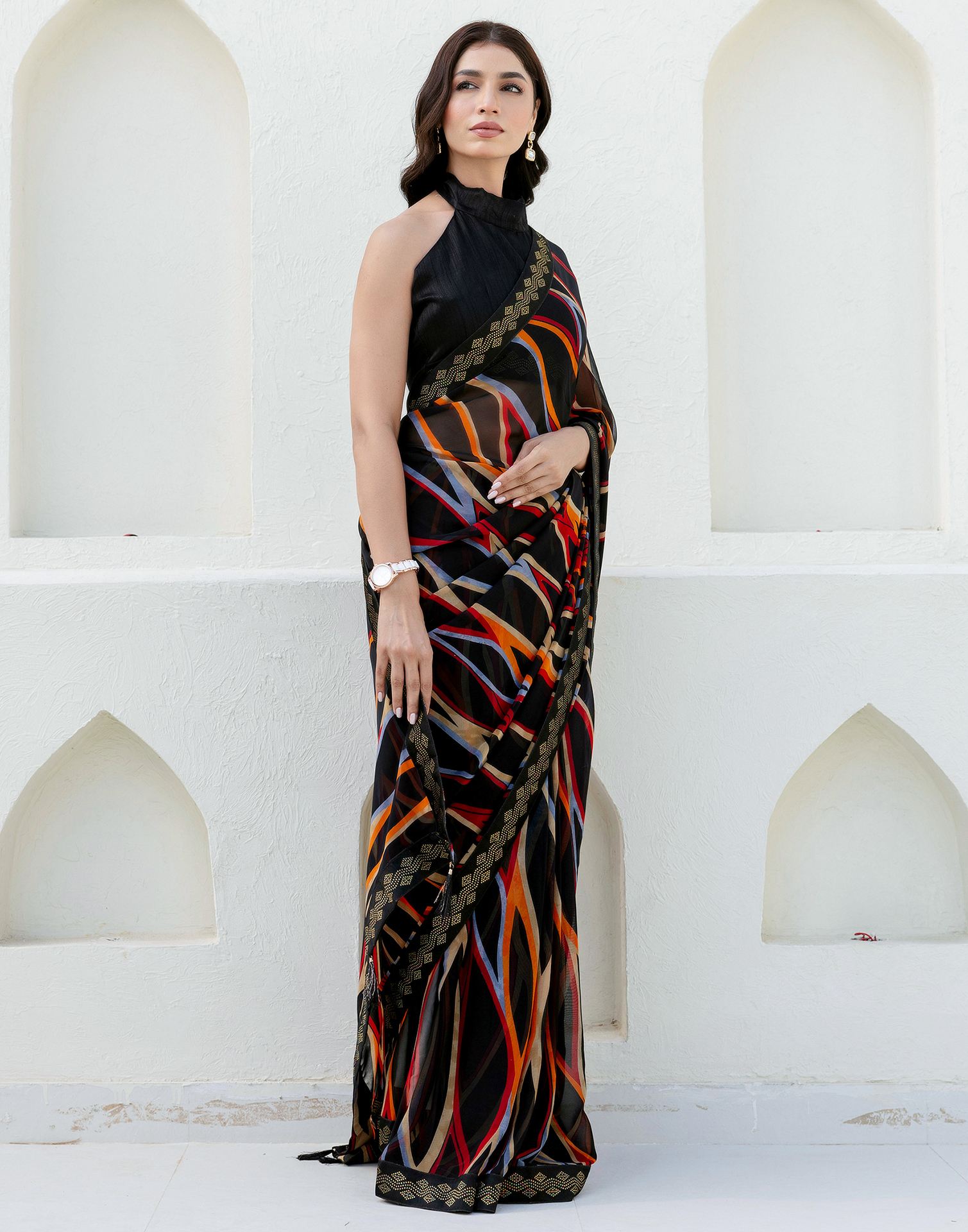 Black Georgette printed Saree