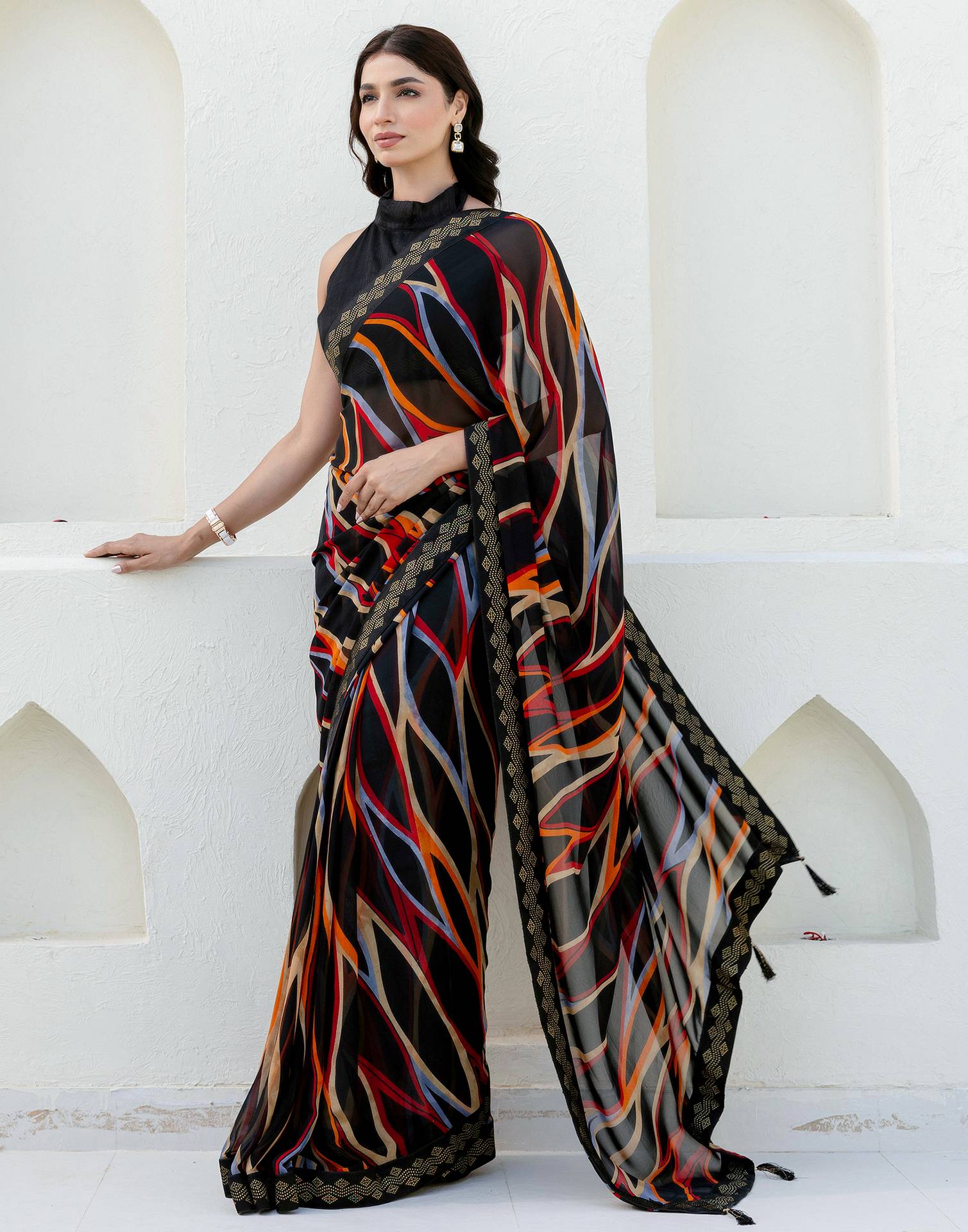 Black Georgette printed Saree