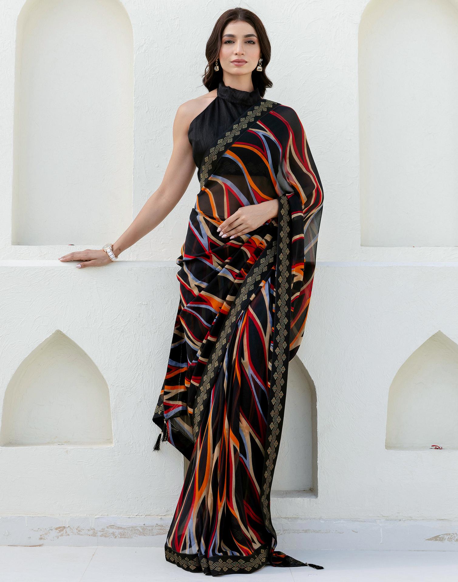 Black Georgette printed Saree