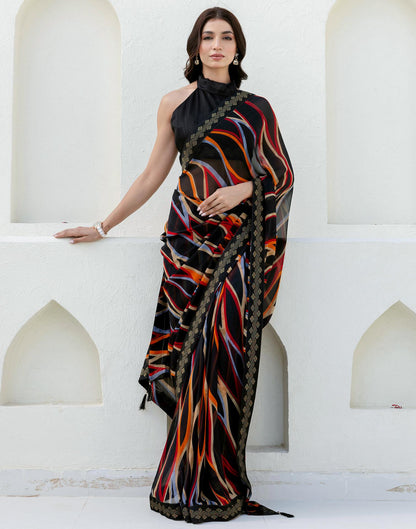 Black Georgette printed Saree