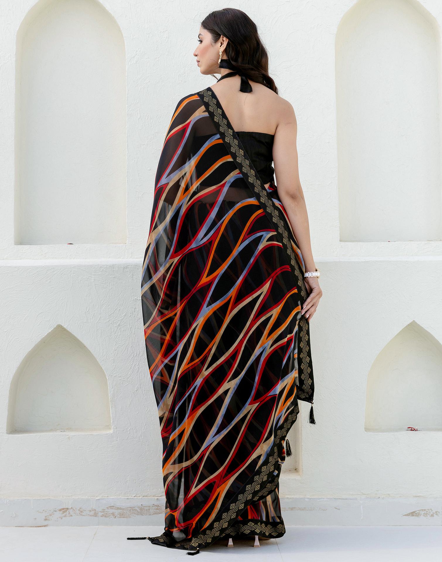 Black Georgette printed Saree