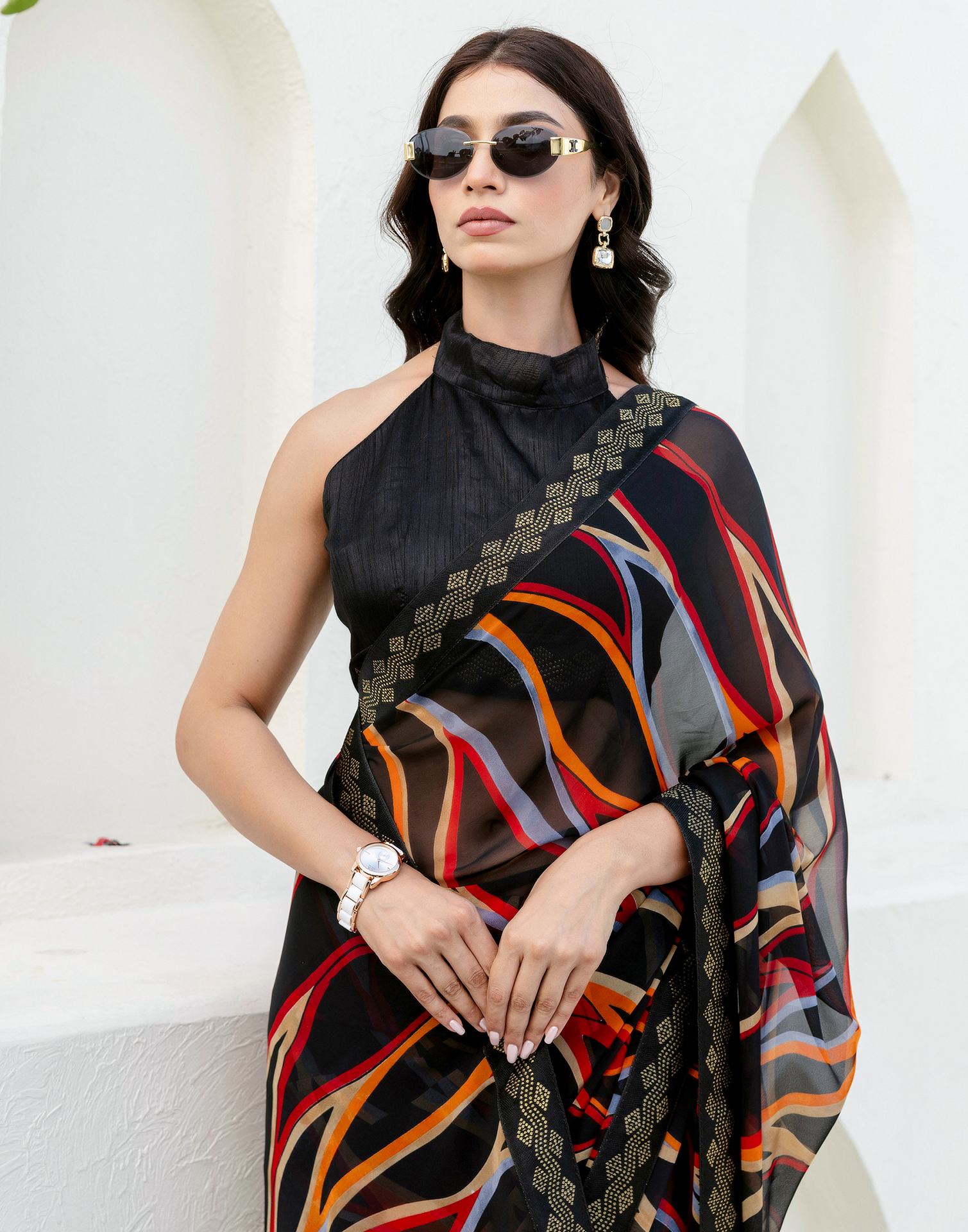 Black Georgette printed Saree