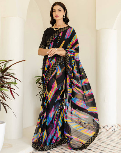 Black Georgette printed Saree