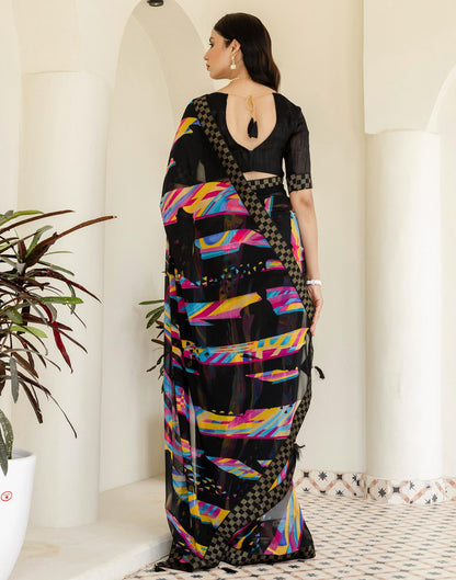 Black Georgette printed Saree