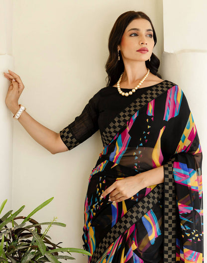 Black Georgette printed Saree