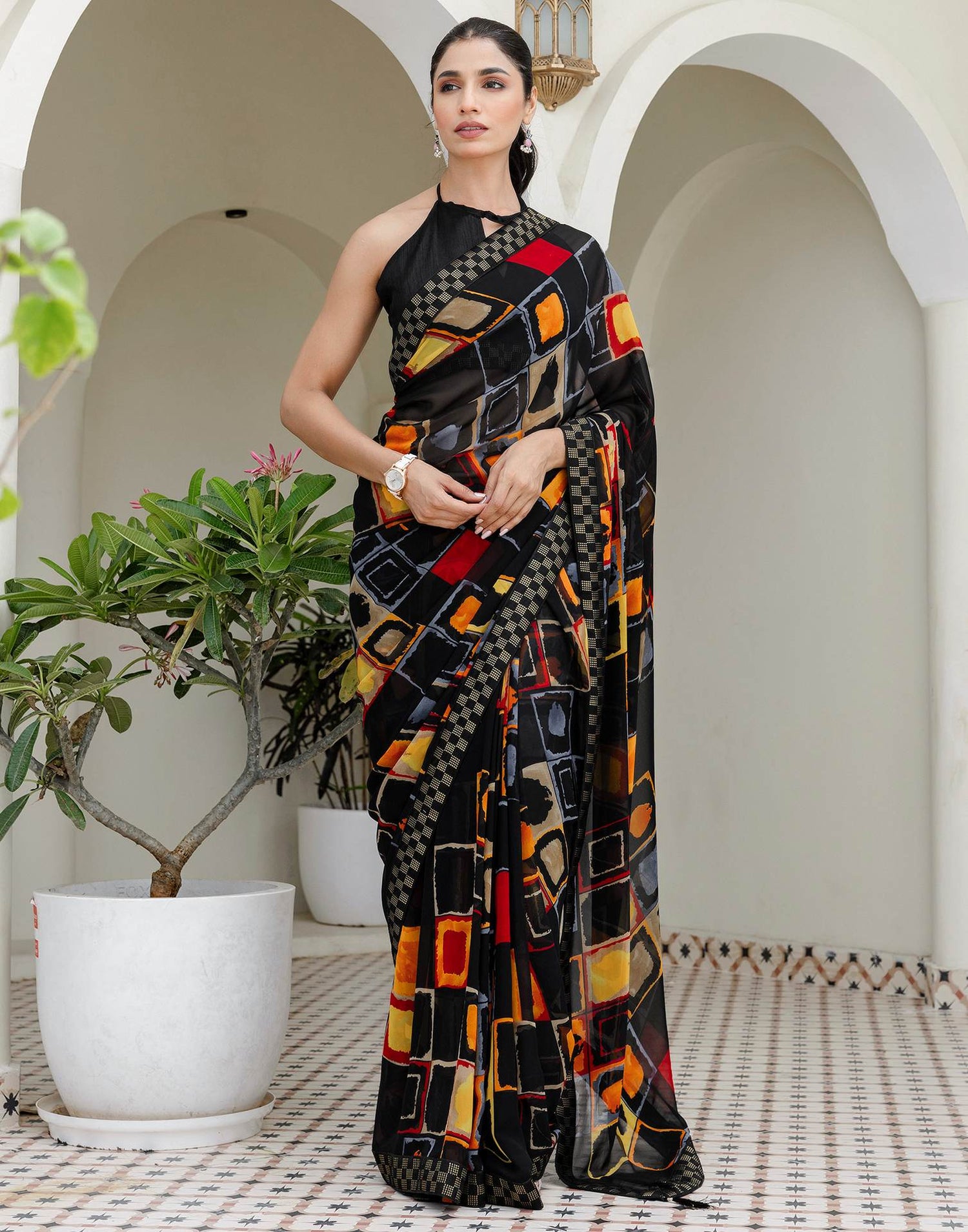 Black Georgette printed Saree