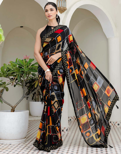 Black Georgette printed Saree