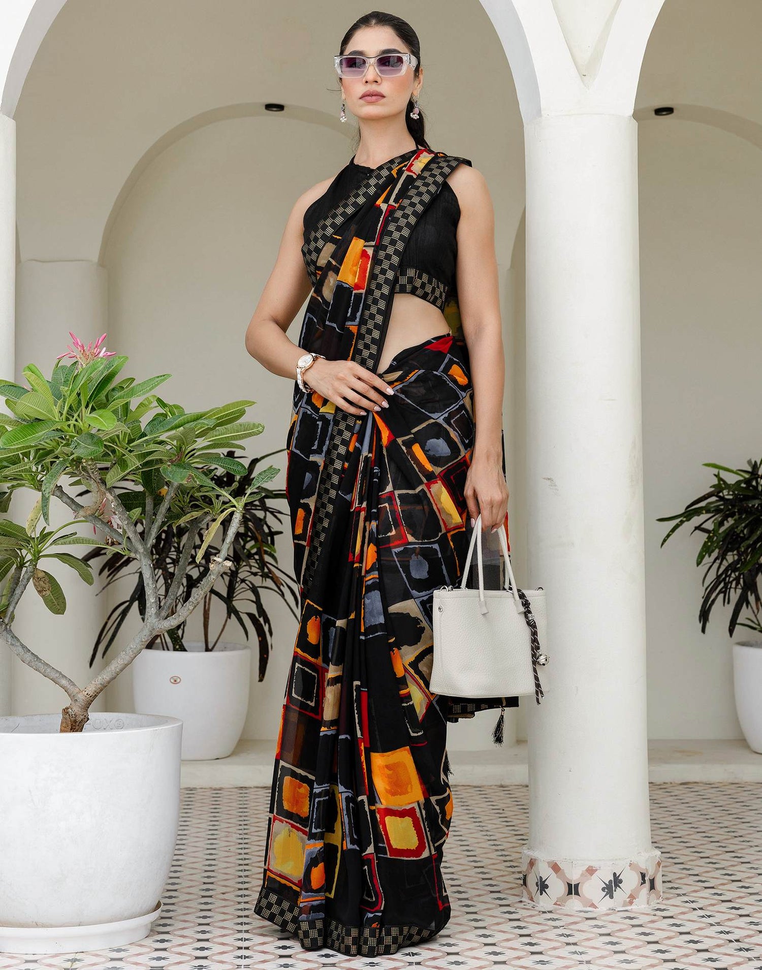 Black Georgette printed Saree