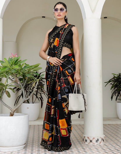 Black Georgette printed Saree